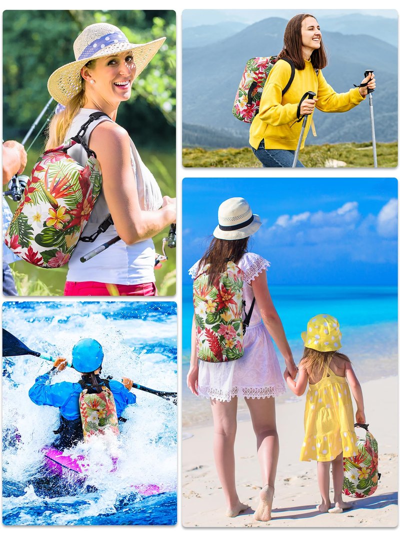 HEETA Waterproof Dry Bag for Women Men, Roll Top Lightweight Dry Storage Bag Backpack with Emergency Whistle for Travel, Kayaking, Boating, Camping, Beach, Cruise Ship Essentials (Flower, 20L)