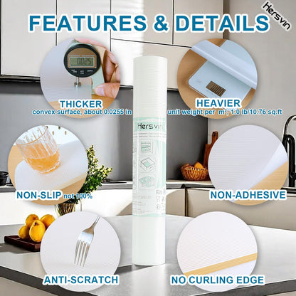 Hersvin 10 in x 20 ft Shelf Liners Drawer Liner for Kitchen Cabinets Non-Adhesive Non Slip, Refrigerator Mats for Shelves, EVA Plastic Cupboard Protector, Waterproof Lining (Clear Stripe, Ribbed)