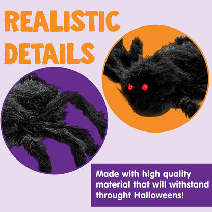 JOYIN 6.5ft Halloween Spider Outdoor Decorations, Light-up LED Eyes Scary Giant Fake Large Hairy Spider Props for Halloween Yard Lawn Decoration, Indoor Party Supplies and Outside Decor, Black