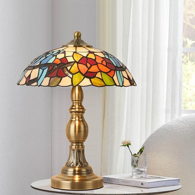 Tiffany Style Table Lamp, Stained Glass Table Light,Art Craft Antique Decor Lamp for Bedside Nightstand Bedroom Living Room Home Office ect