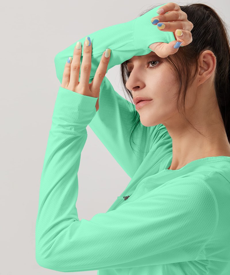 Soothfeel Women's UPF 50+ Sun Protection Hoodie Jacket Lightweight Long Sleeve Sun Shirt for Women with Pocket Hiking Outdoor Bright Green L
