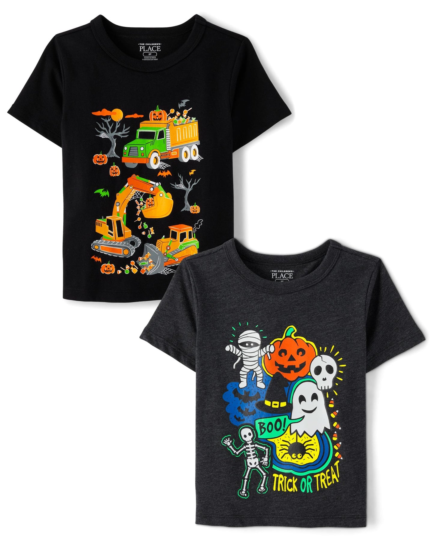 The Children's Place,Baby Boys,and Toddler All Holidays Short Sleeve Graphic T-Shirts,multipacks,Construction/Glow 2-Pack,3 Years