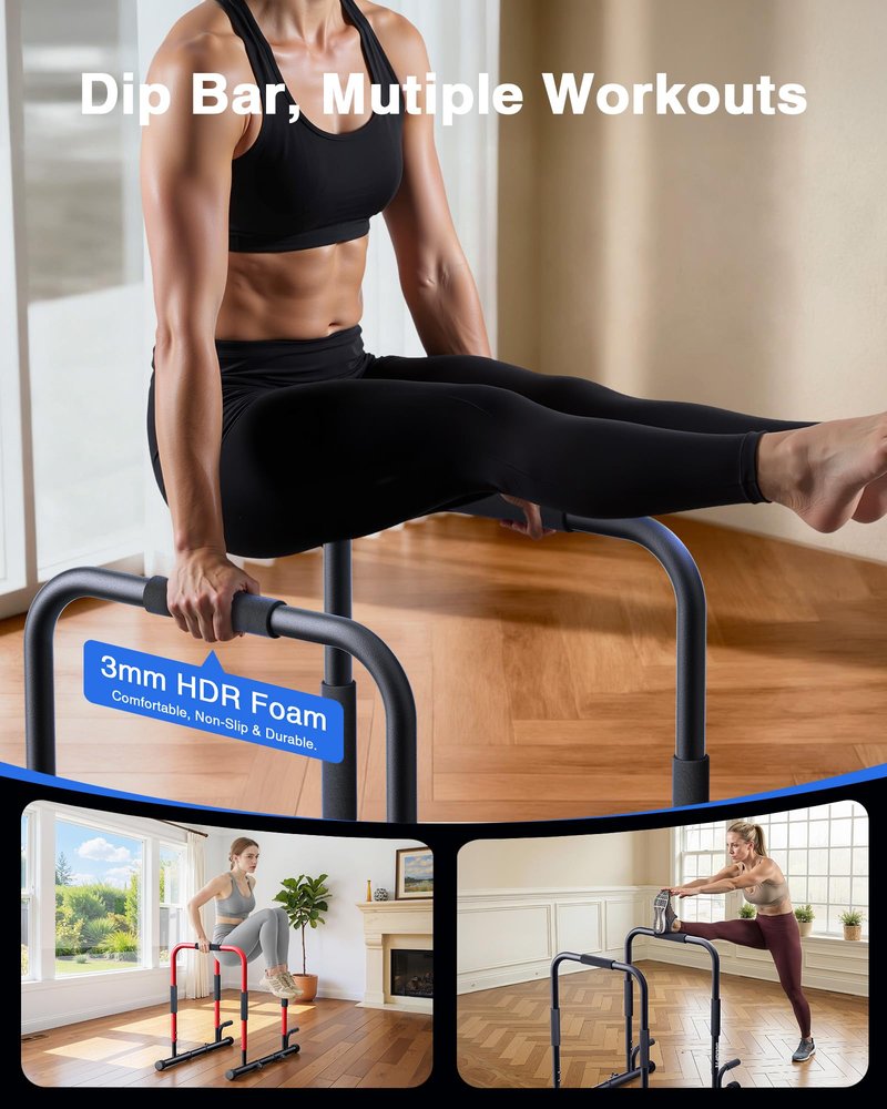 SolidFit 2-in-1 Dip Bar Station - Dip Bars & Push Up Bars Calisthenics Equipment with 420LB Bolt Washer Stable Design Dual Inner Connectors Portable Adjustable for Home Gym Strength Training Black