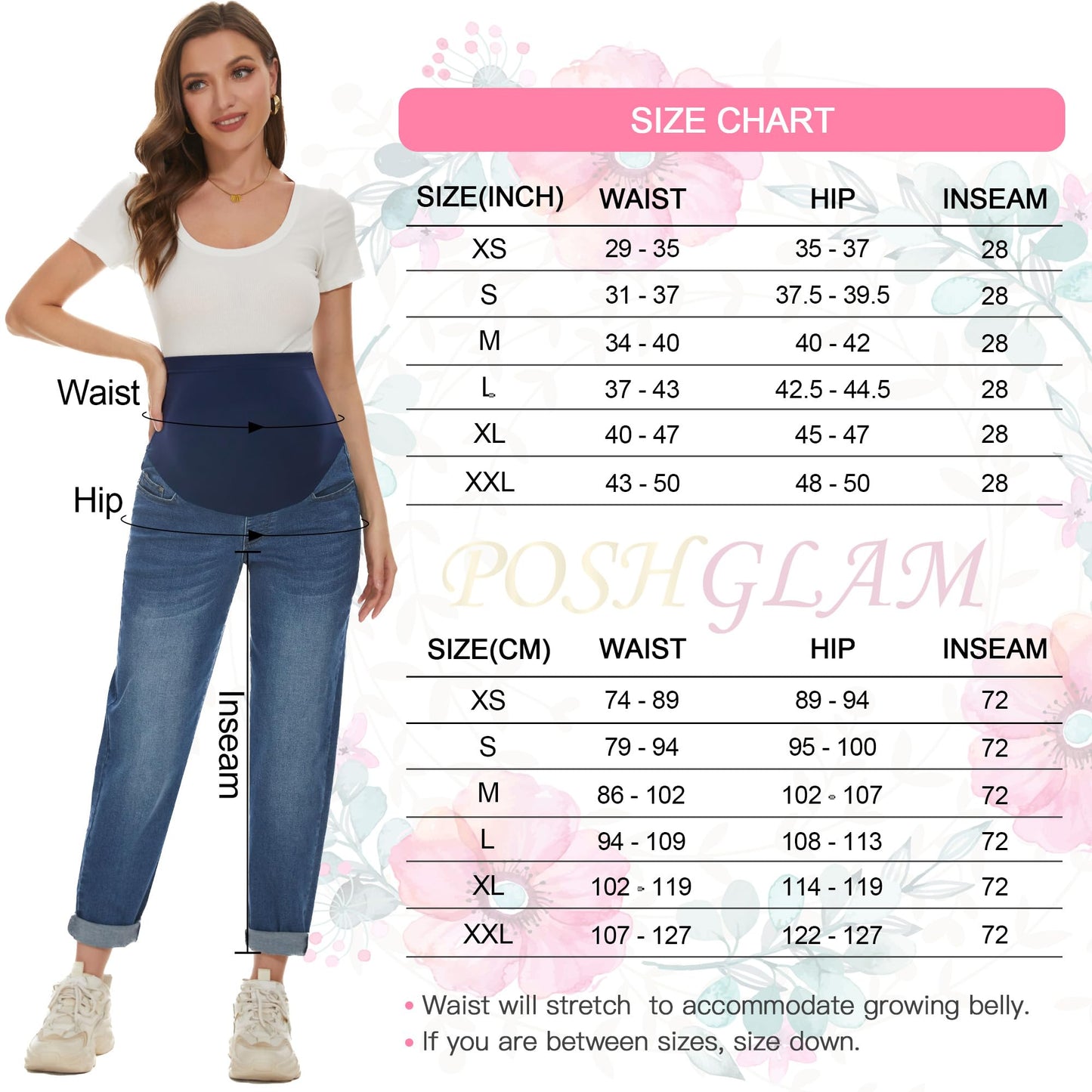 POSHGLAM Women's Maternity Jeans Over Belly Comfy Stretch Boyfriend Jeans Loose Pregnancy Pants, S-XXL, A02 Dark Blue, XL
