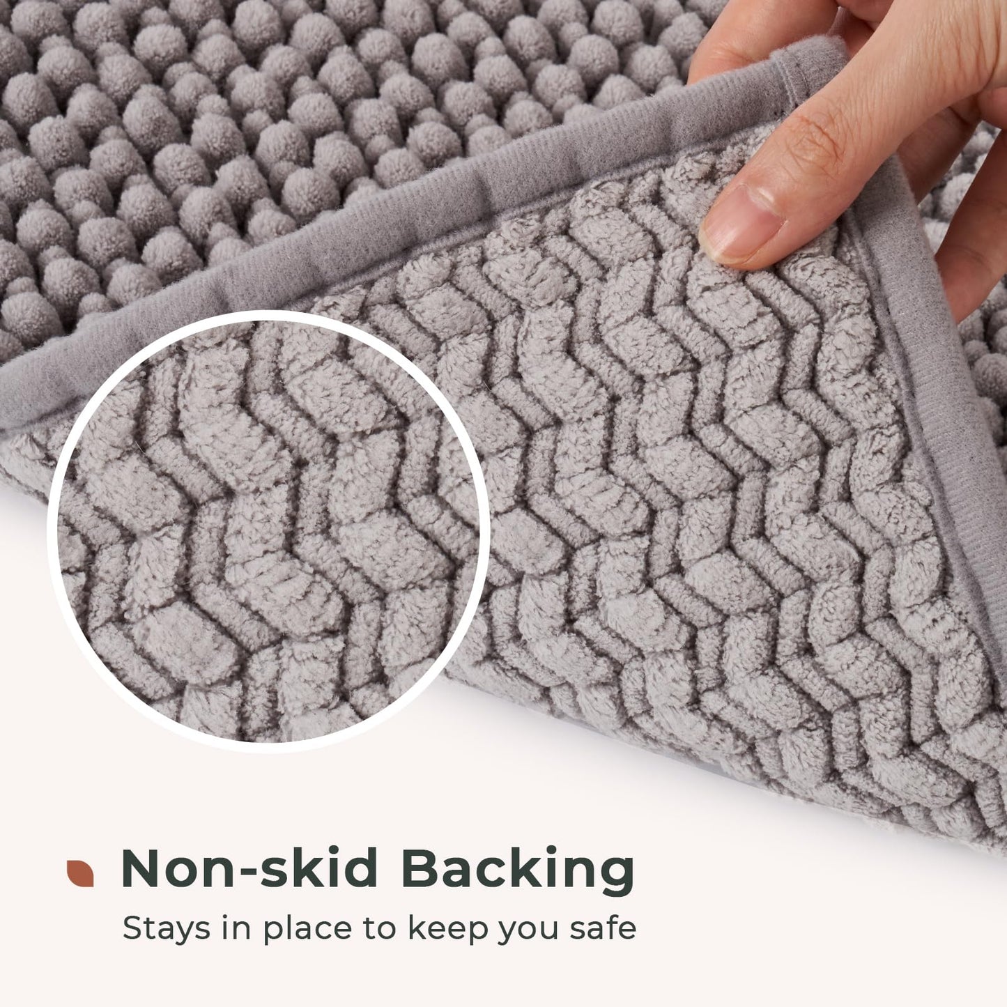 FRESHMINT Chenille Bathroom Rugs Sets 2 Piece 17"x24"+20"x47", Non-Slip Bath Mats Set for Bathroom, Absorbent Bath Rug, Washable Set of 2 Shower Floor Mat Runner, Gray