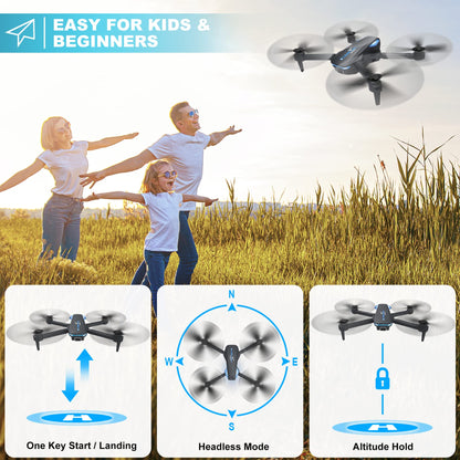 Drone with 1080P Camera for Beginners and Adults, Foldable Remote Control Quadcopter with Voice Control, Gestures Selfie, Altitude Hold, One Key Start, 3D Flips, 2 Batteries, Toy for Beginners