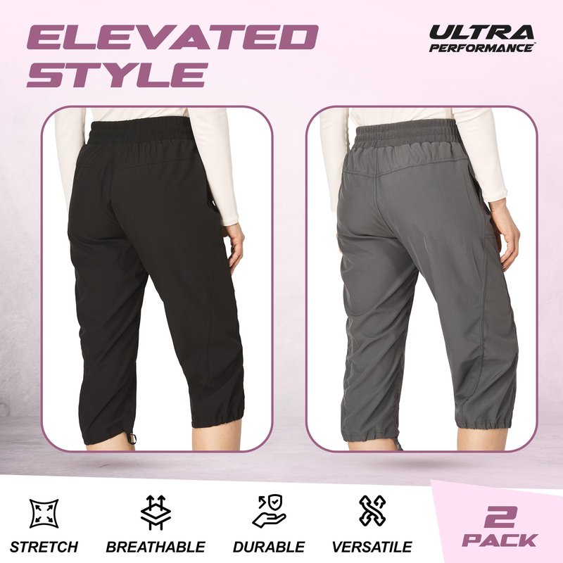 Ultra Performance Capri Pants for Women 2 Pack Womens Capris Hiking Capri Pants Summer Clothes for Women (Avail in Plus Size) Black, Charcoal