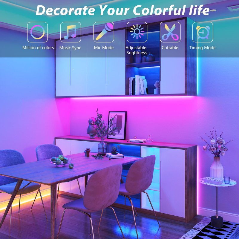 Ledagic 50 ft LED Lights for Bedroom Music Sync RGB LED Strip Lights with APP & Remote Control LED Lights for Room Home Party Christmas Wall Decor (1 Roll of 50ft)