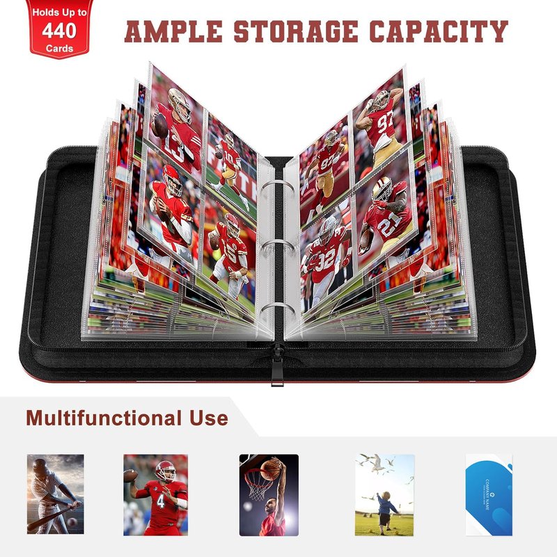 Mlikero 440 Pockets Football Card Binder, Sports Card Binder with Card Display Design, Premium Card Ablums with Sports Pattern Wristband Fit for Football Cards 2026