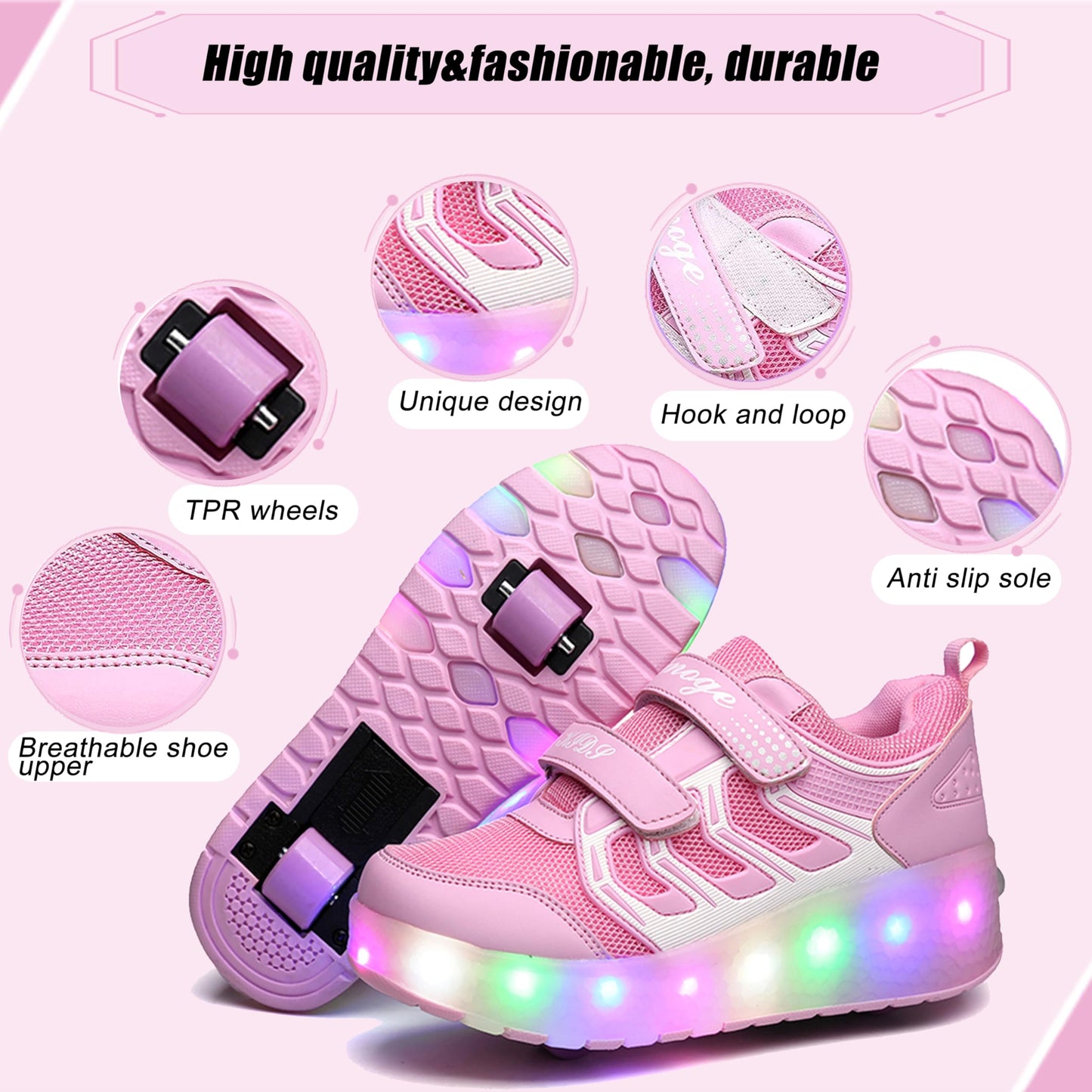 AIkuass Roller Shoes Sneakers LED Light Up Rechargeable Wheel Shoes As Gift for Girls Women