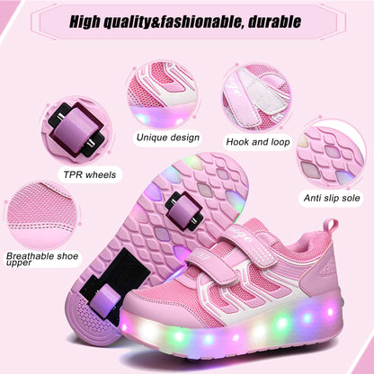 AIkuass Roller Shoes Sneakers LED Light Up Rechargeable Wheel Shoes As Gift for Girls Women