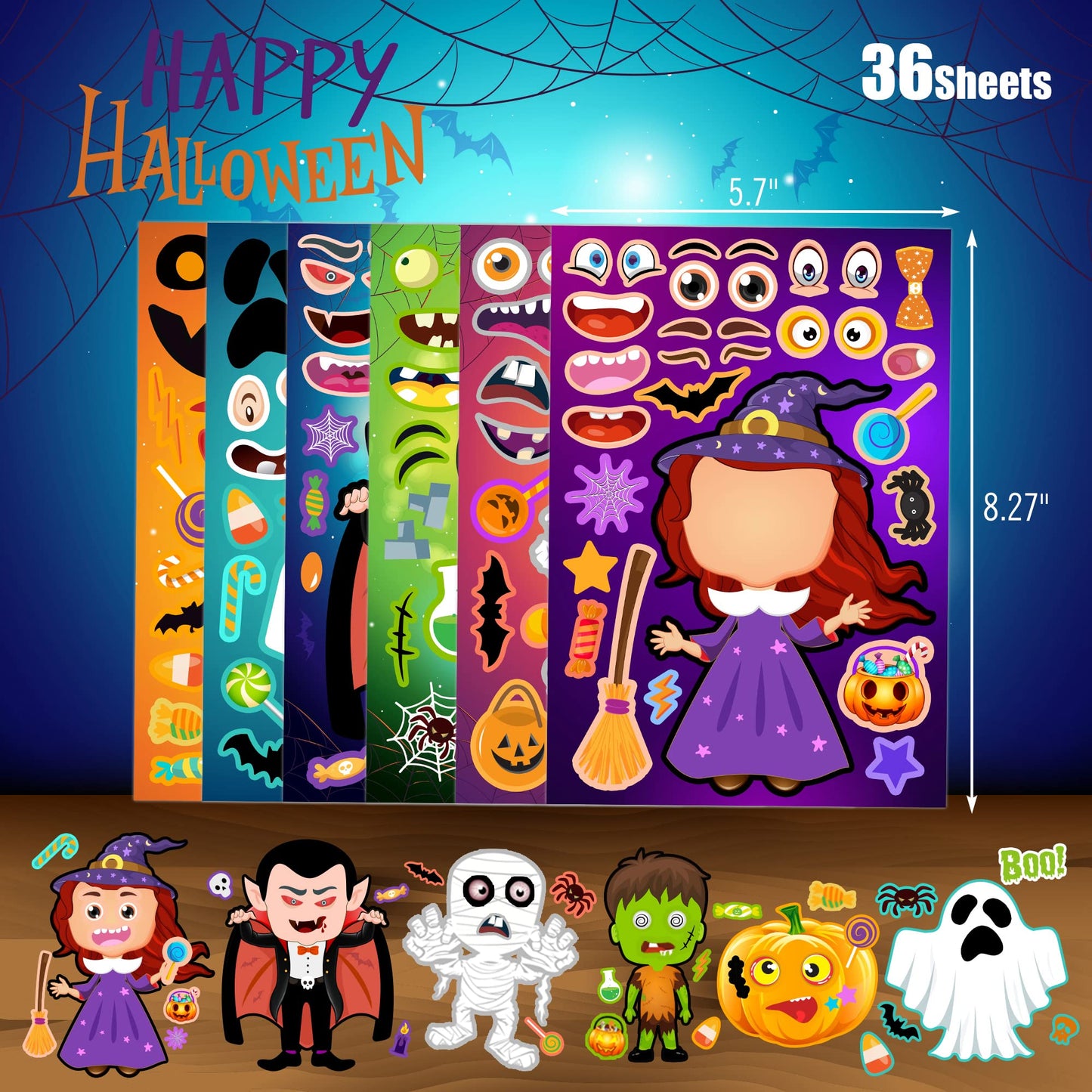 36 Sheets Halloween Stickers for Kids Make Your Own Halloween Stickers, Halloween Party Games Stickers for Kids, Halloween Party Favors Trick or Treat Party Supplies