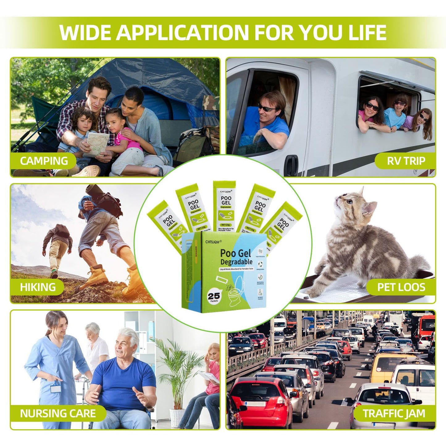 CHTSJQW Portable Toilet Absorbent Gel, 25 Pack Poo Urine Deodorizing Treatment for Camping and Outdoor Hiking