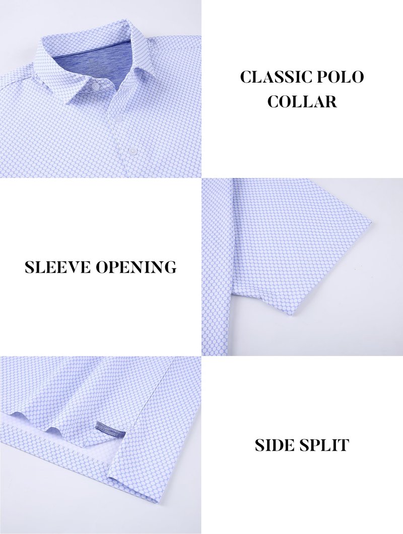 Esabel.C Mens Golf Shirts Print Moisture Wicking Short Sleeve Performance Dry Fit Stretch Active Polo Shirts for Men,BlueWhiteRing,XL