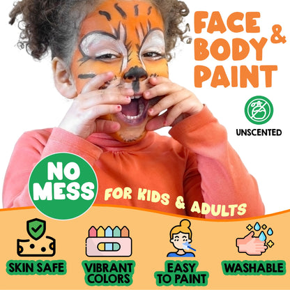 Jim&Gloria Water Based Face Paint Sticks Bulk 32 Professional Face Painting Kit for Kids Party, Metallic, Neon, Classic Facepaint Crayons, Washable Body Paint Adults Cosplay, Clown, Halloween Makeup
