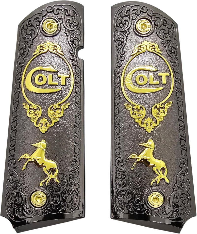 COLT 1911 Tactical Grip - Full-Size Black & Gold Pistol Handle