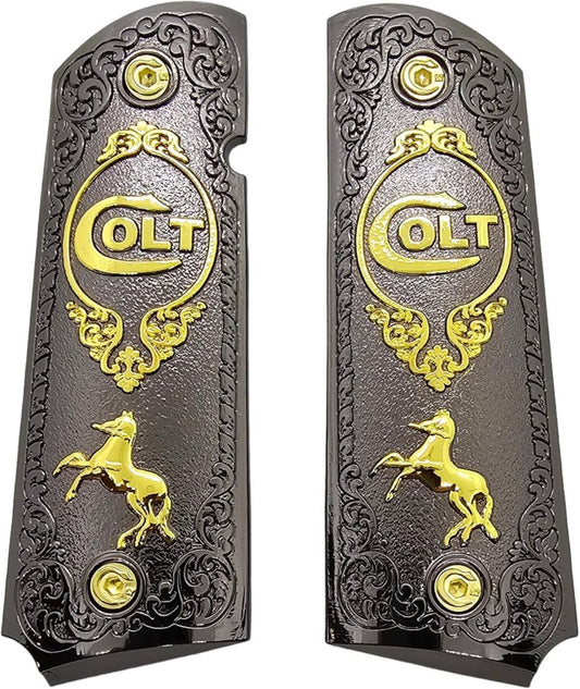 COLT 1911 Tactical Grip - Full-Size Black & Gold Pistol Handle