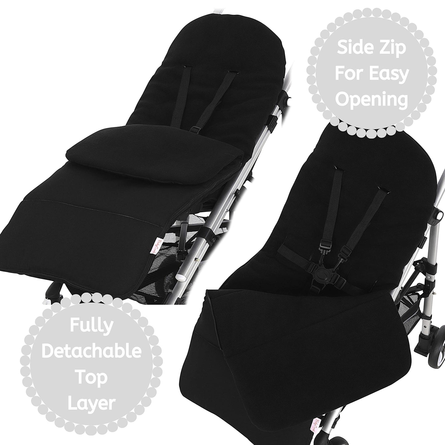 Babycurls Fleece Lined Snuggly Cosytoes Footmuff Universal Fitting for Pushchairs Strollers Prams Buggys Baby Joggers 95-100cm Black