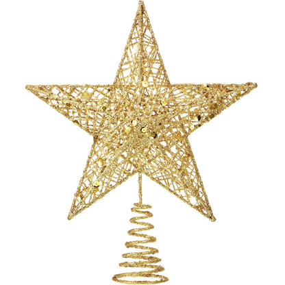 Blulu 10 Inches Gold Christmas Star Topper Xmas Tree Topper Glitter Treetop Star for Christmas