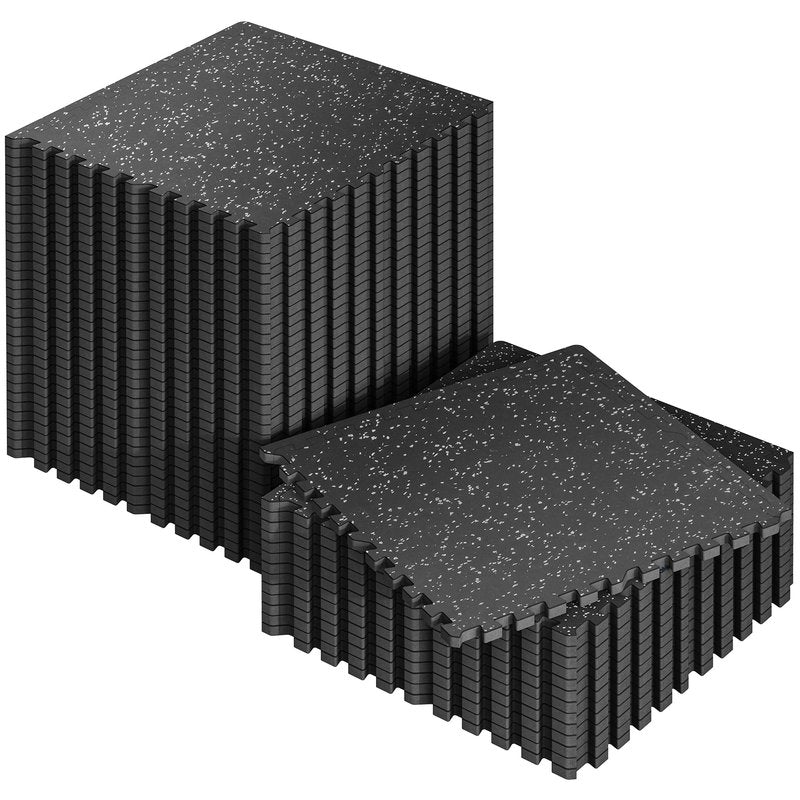 SUPERJARE 0.56'' Thick 48 Pcs 192 Sq Ft Rubber Top Exercise Equipment Mats, High Density EVA Foam Mats with Rubber Top, Interlocking Gym Flooring for Home Gym, Protective Workout Mat, Black/Grey