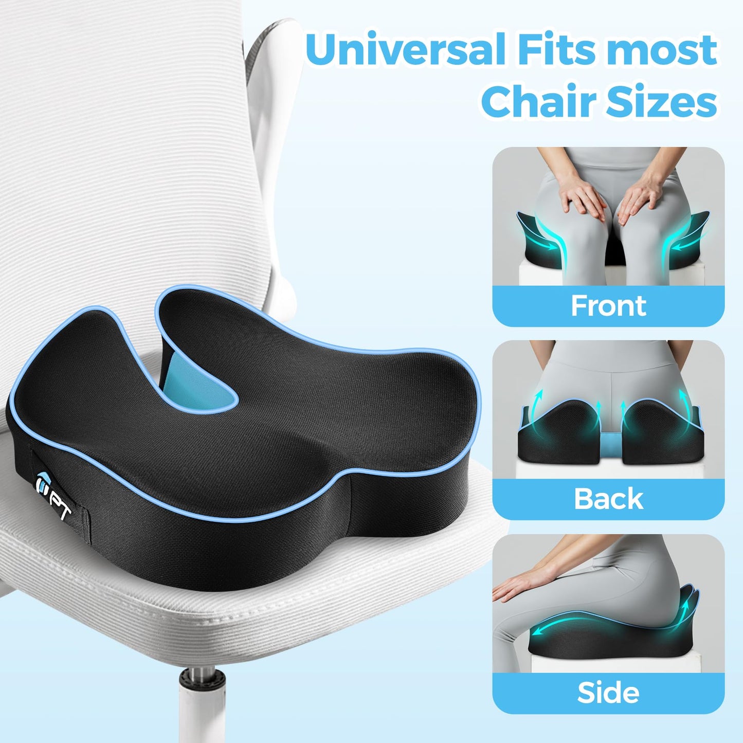 POOTACK Seat Cushions, Comfort Memory Foam Office Chair Cushion, Ergonomic Support Desk Chair Cushions Seat Pad for Office Chair/Car Seat/Wheelchair/Gaming Chairs, Large & Non-Slip