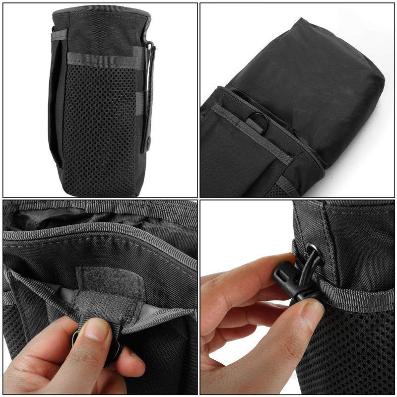 FRTKK Tactical Molle Drawstring Magazine Dump Pouch Outdoor Ammo Pouch, Adjustable Military Utility Belt Fanny Hip Holster Bag (Black)