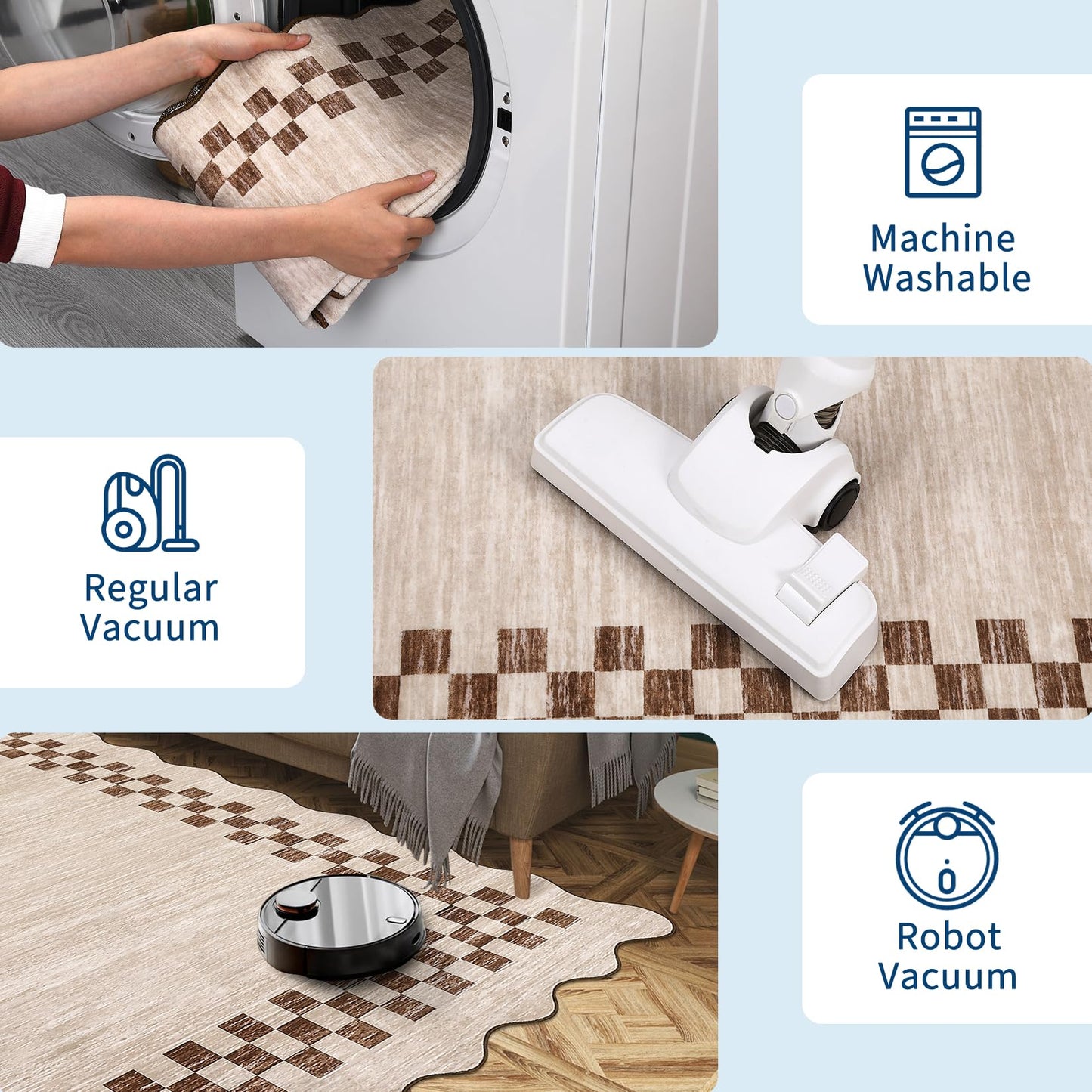 GarveeHome Hallway Runner Rug 2x6 Non Slip Scalloped Washable Rug for Kitchen Entry Stain Resistant Modern Border Throw Floor Carpet Long Runner Mat for Bathroom Living Room Bedside, Beige