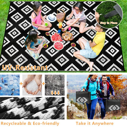 Homcomodar Outdoor Rug for Patio Waterproof 270x365cm Reversible Garden Rugs UV Resistant Camping Mat Plastic Straw Rug Outside Patio Rug for Yard Beach Picnic Deck(Black)