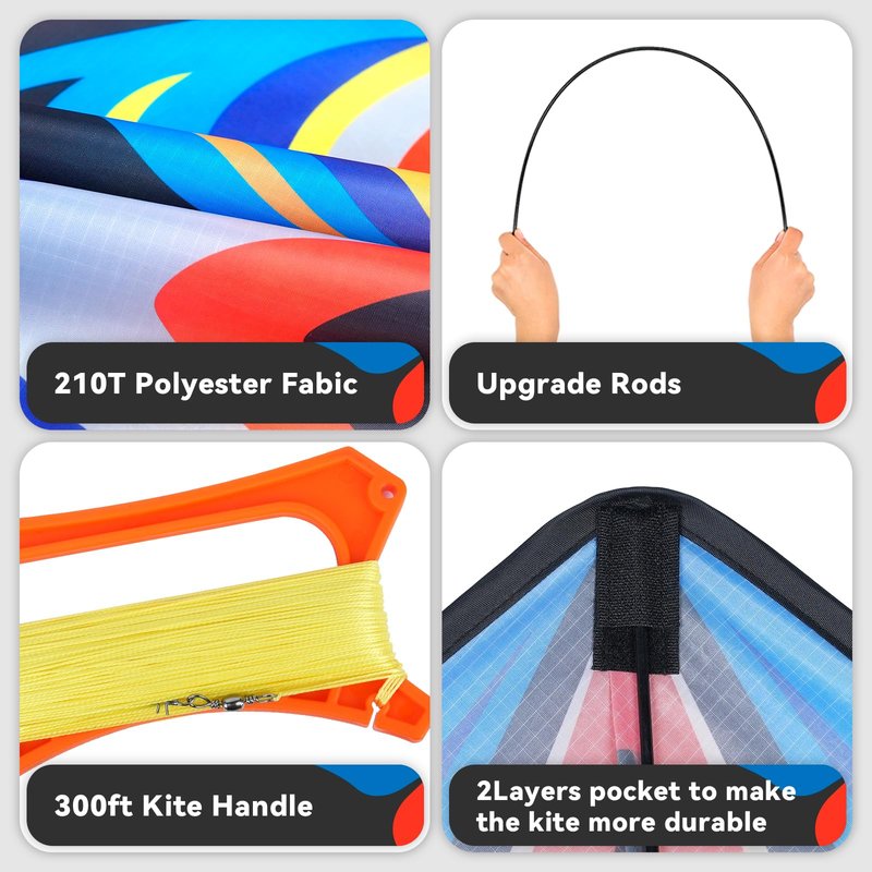 SGftre Blue Large Delta Kites Flying Toys Easy to Fly，Huge Kite for Kids and Adults，Comes with 328ft String Kites Handle，Beach Kite Family Outdoor Toy (Power Triancle-Blue)