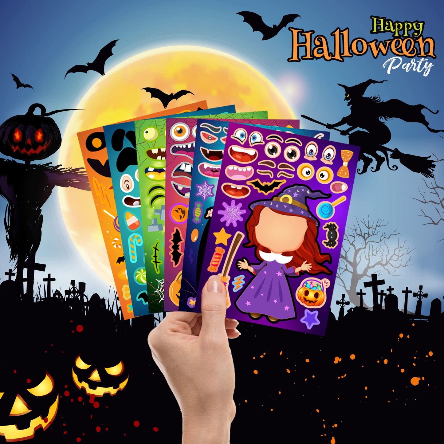 36 Sheets Halloween Stickers for Kids Make Your Own Halloween Stickers, Halloween Party Games Stickers for Kids, Halloween Party Favors Trick or Treat Party Supplies