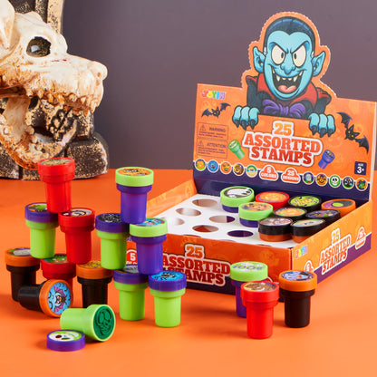 JOYIN 100 Pcs Halloween Stampers for Kids Gift, 25 Designs Assorted Plastic Stamps Bulk for Halloween Party Favors Goodie Bag Fillers, Teacher Student Stamps for Classroom Game Prizes