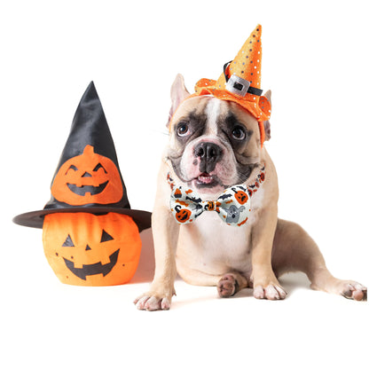 2 Pack Halloween Dog Collar with Bowtie, Holiday Jack-O-Lantern and Pumpkin Collar for Small Medium Large Dogs Pets Puppies (Large)