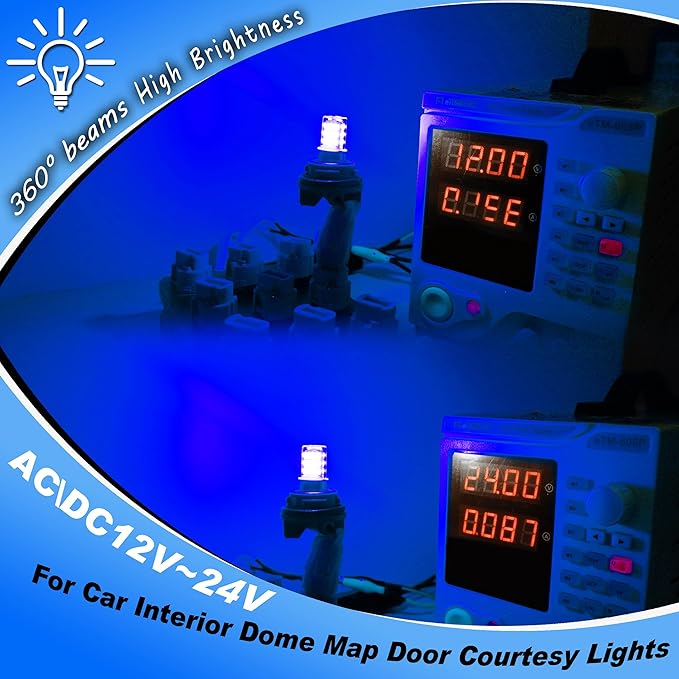 T10 912 921 906 194 LED Courtesy Step Lights Bulbs Ultra Blue Bulbs Replacement for Car RV Camper Interior Dome Map Door Courtesy License Plate Dashboard Lights, AC/DC 12-24 Volt, 2 Pack