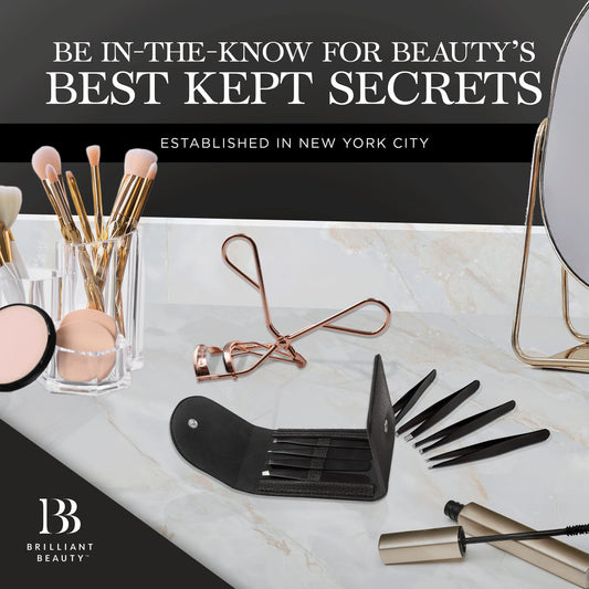 Brilliant Beauty Eyelash Curler with Satin Bag & Refill Pads - Award Winning - No Pinching, Just Dramatically Curled Eyelashes for a Lash Lift in Seconds (Rose Gold)