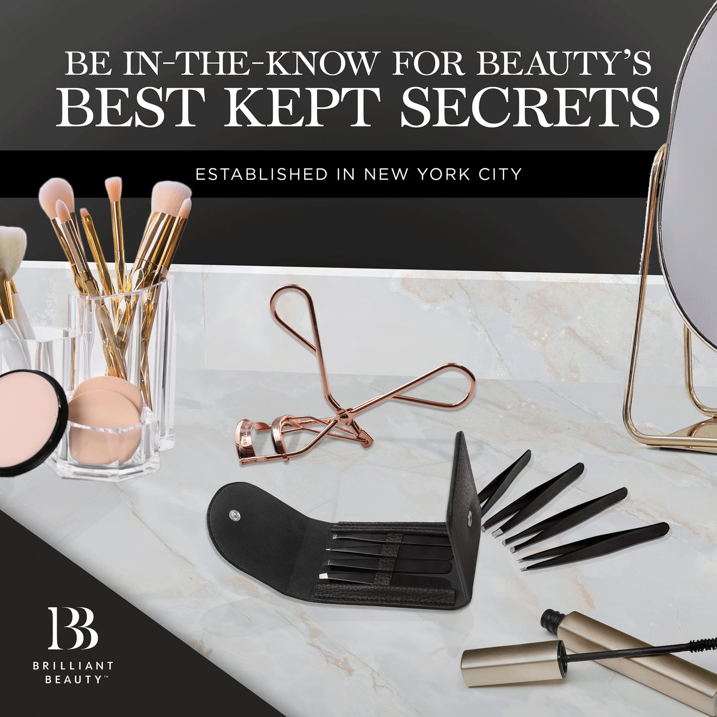 Brilliant Beauty Eyelash Curler with Satin Bag & Refill Pads - Award Winning - No Pinching, Just Dramatically Curled Eyelashes for a Lash Lift in Seconds (Rose Gold)