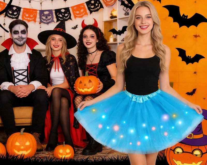 Women's LED Tutu Skirts Layered Ballet Dance Tulle Skirt Light Up Skirts for Party Costume (Blue)