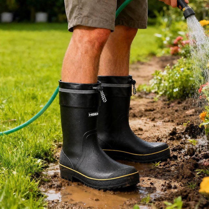 HISEA Men's Waterproof Rain Boots - Lightweight PVC Rubber Mid-Calf Work Shoes for Fishing & Gardening