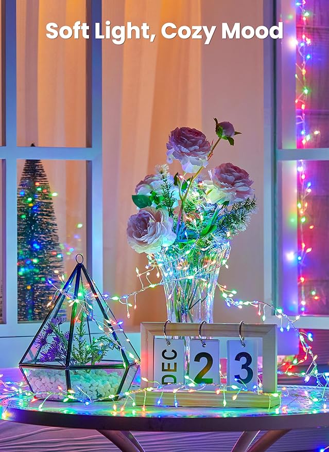 Flowing Fairy Lights Plug in with 14 Modes, 10FT 388LED Twinkle String Lights Indoor, Christmas Tree Lights Indoor Waterproof for Bedroom Christmas Home Room Decor, Multicolor