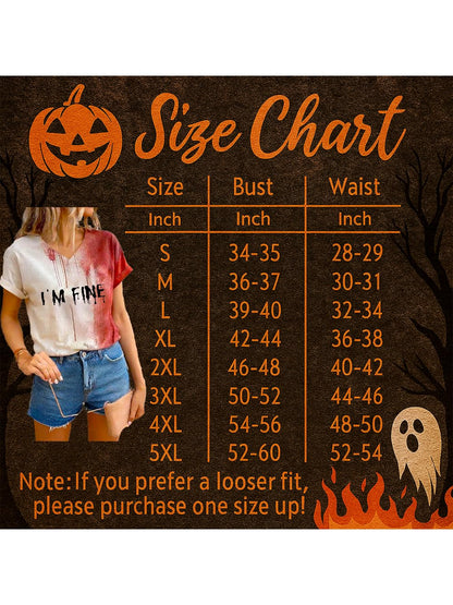 Generic Its Ok It'S Not My Blood Shirt I'M Fine It'S Not My Blood Hoodie Ladies' Halloween Bloody Print Dress Funny Letter Print Shirt Graphic Casual Top Fun Gift, Medium