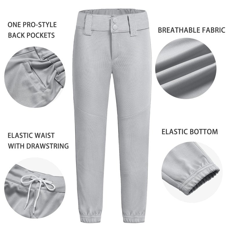 QBK 7T Toddler Baseball Pants Youth Softball Pants Kids Tee Ball Pants for Boy Girl Gray
