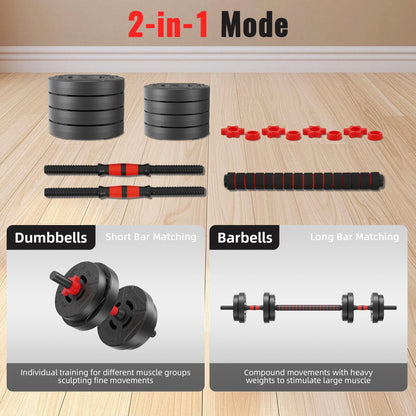 Fitvids Multi-Functional Portable Changeable Dumbbell and Barbell Kettlebell Set with Adjustable Weights, 40LBS or 60LBS Sets, 2-in-1 or 4-in1, Multiple Styles