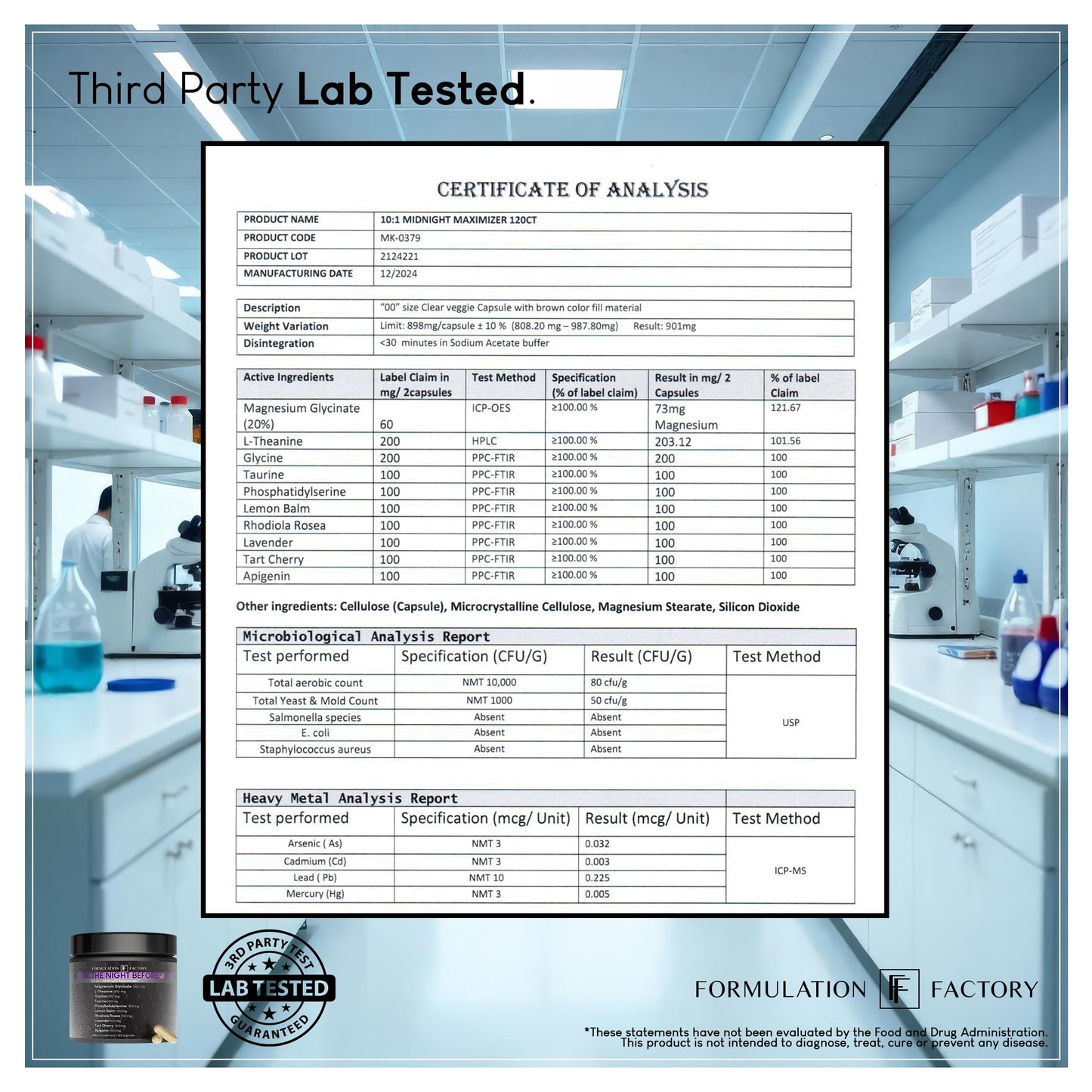 Formulation Factory The Night Before 10-in-1 Midnight Maximizer Sleep Supplement, Magnesium Glycinate, L-Theanine & More, Stress Relief, Relaxation, Recovery, Focus (120 Capsules – 2 Month Supply)