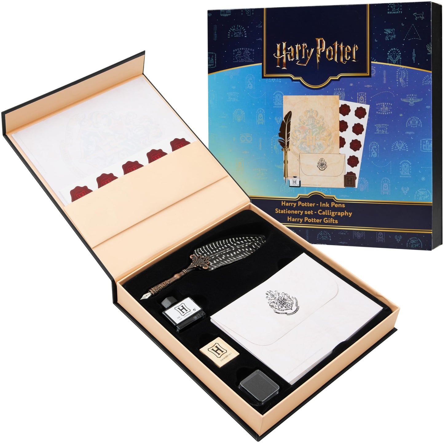 Harry Potter Calligraphy Set With Feather Quill Pen Ink A5 Paper Envelopes Stamp Stickers Fun Writing Kit Gifts for Kids
