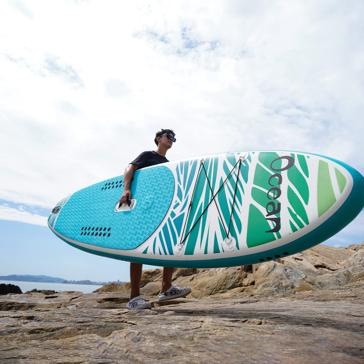 FEATH-R-LITE Inflatable Paddle Board Stand Up Paddleboards for Adults SUP with Premium Accessories Pump, Adjustable Paddle, Leash, Three Fins, Backpack (‎Blue Ocean)