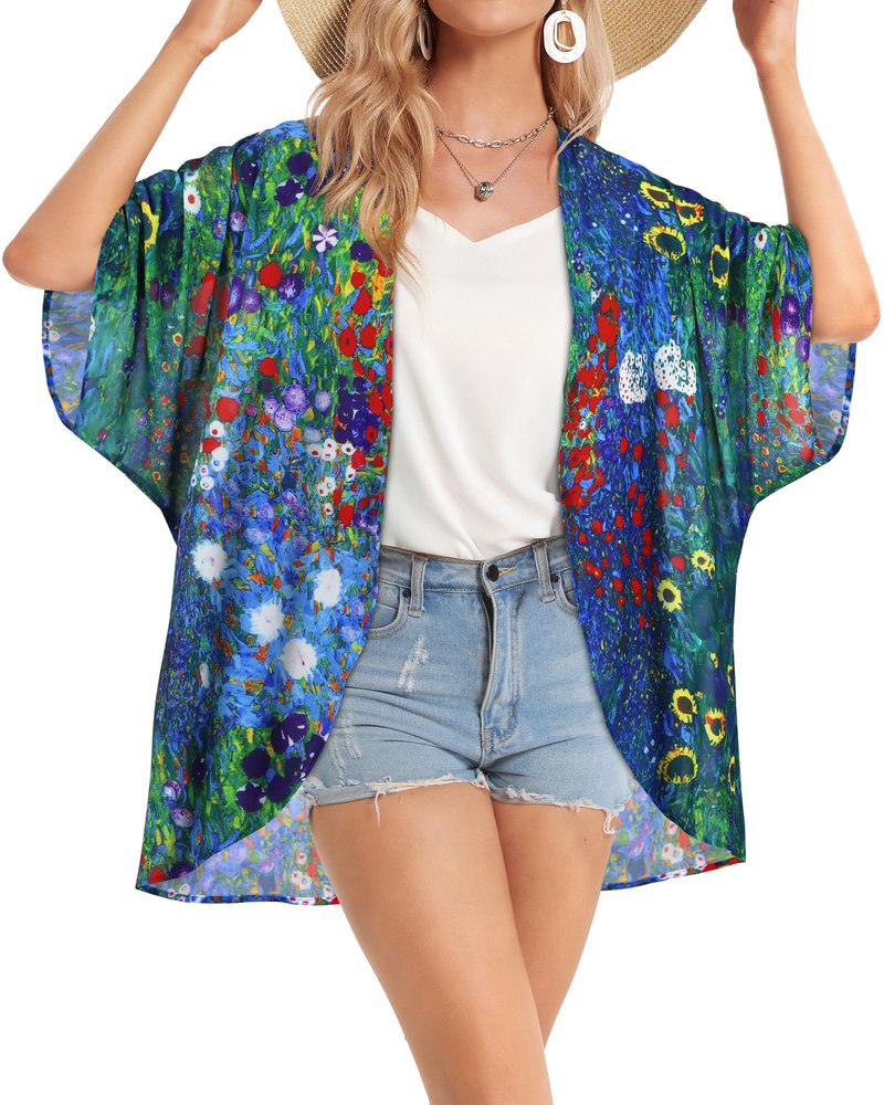 Summer Kimono Cardigan for Women Sheer Hawaii Tops Casual Open Front Swimwear Shirts Beach Cover ups (Green Daisy,3XL)