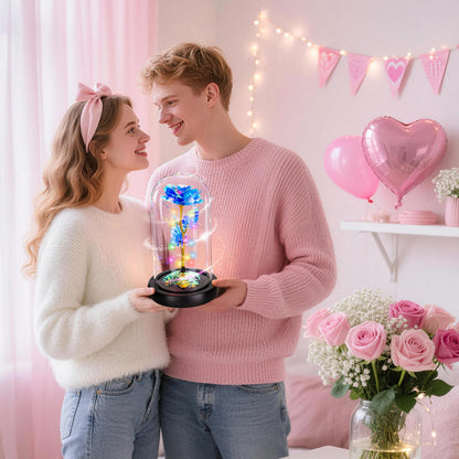 Childom Valentines Day Rose Gifts for Her,Birthday Gifts for Women Mom Mothers Day,Flowers for Delivery Prime,Rotating Blue Light Up Rose in A Glass Dome,Anniversary Valentines Rose Gift for Wife