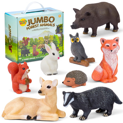 Learning Minds Set of 8 Jumbo Forest Animal Figures - Woodland Animals For 1,2,3 Year Olds - Toy Animals For Kids Age 18 Months Plus - Toys For 1 Year Old Boys