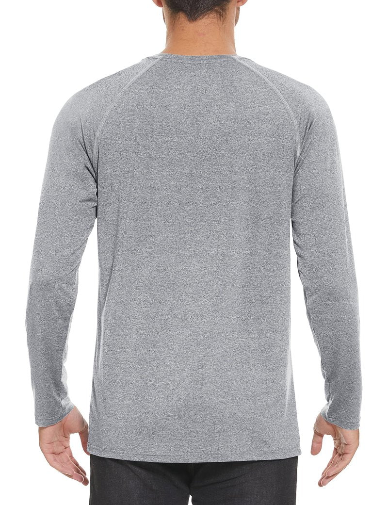 MAGCOMSEN Mens Long Sleeve Shirts UPF 50 Workout Moisture Wicking Quick Dry T Shirts Athletic Fishing Hiking Tee Light Grey,L