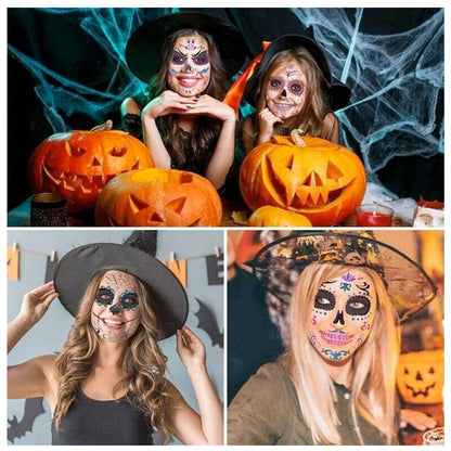 12 PCS Day of the Dead Costume Tattoos for Halloween - Temporary Sugar Skull Face Stickers for Makeup, Masquerade, Parties. Halloween tattoos, Face & Body Tattoos for Events. Day of the Dead Tattoos