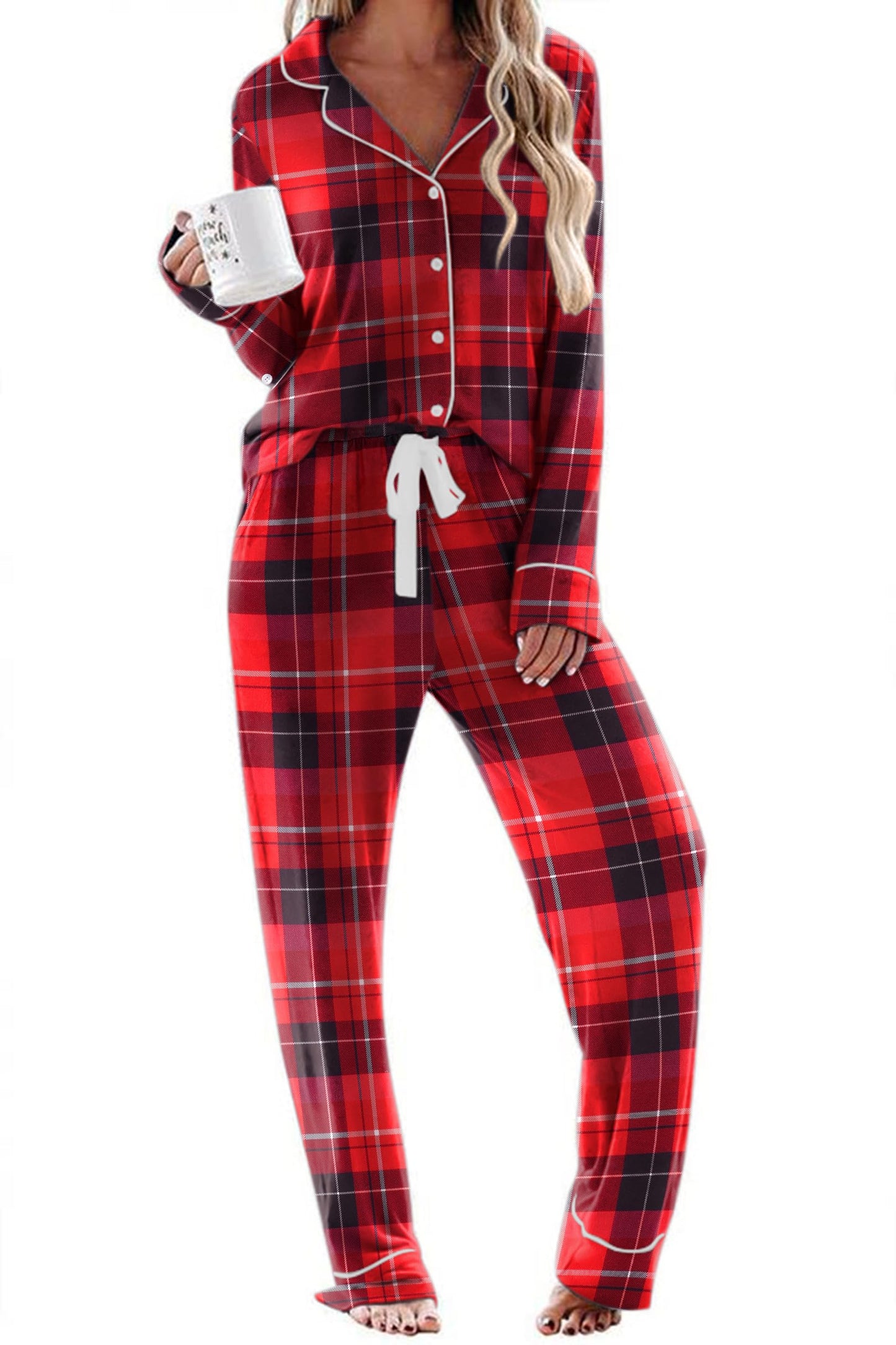 Ekouaer Christmas Sleepwear Two Piece Lounge Set for Women Cotton Sleep Top and High Waist Pants Matching Pajamas (Christmas Plaid,Medium)